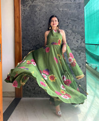 Georgette Anarkali Gown with Printed Dupatta