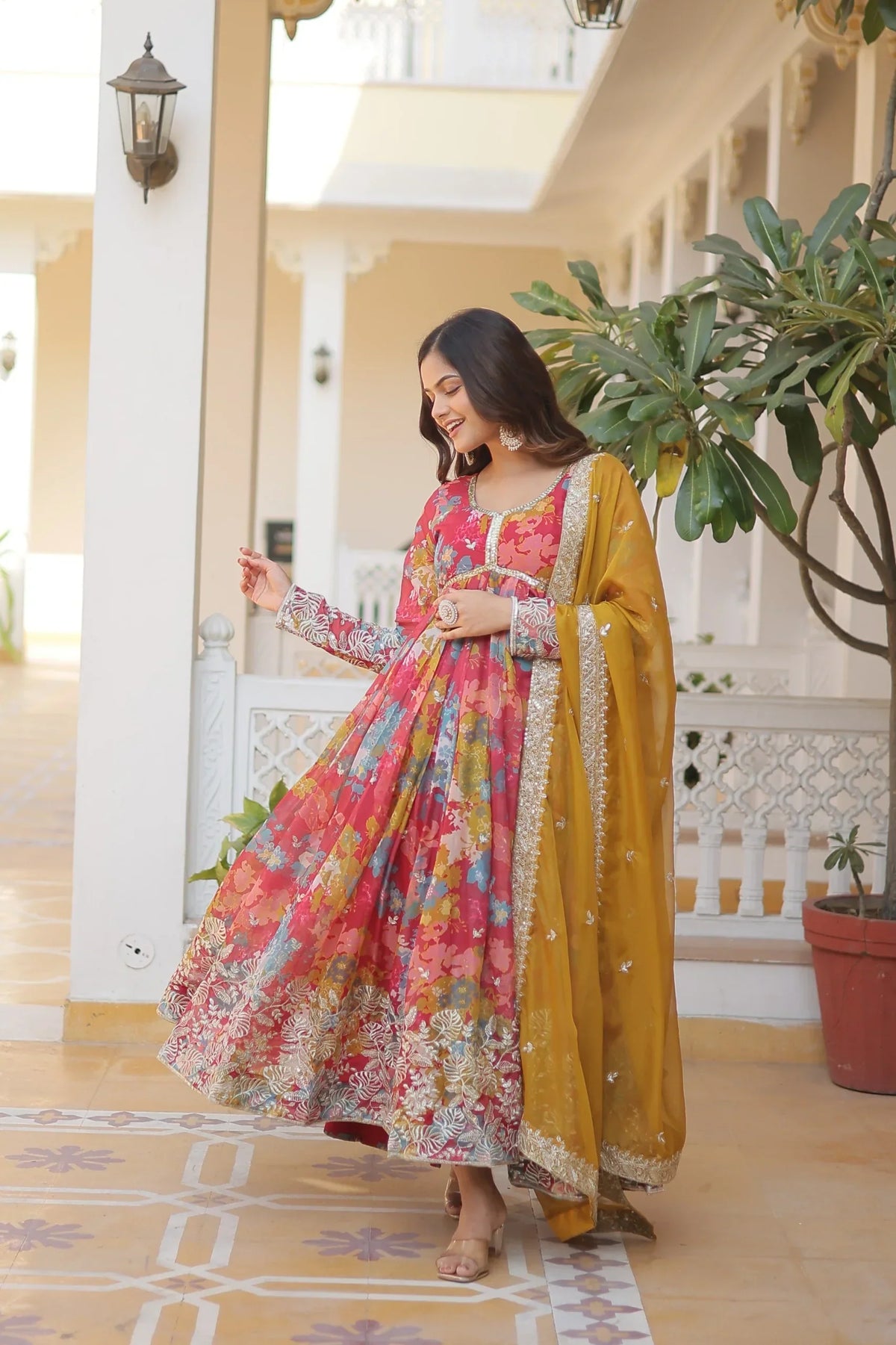 Digital Printed Russian Silk Kurta with Zari Sequins Embroidery | Ethnic Wear