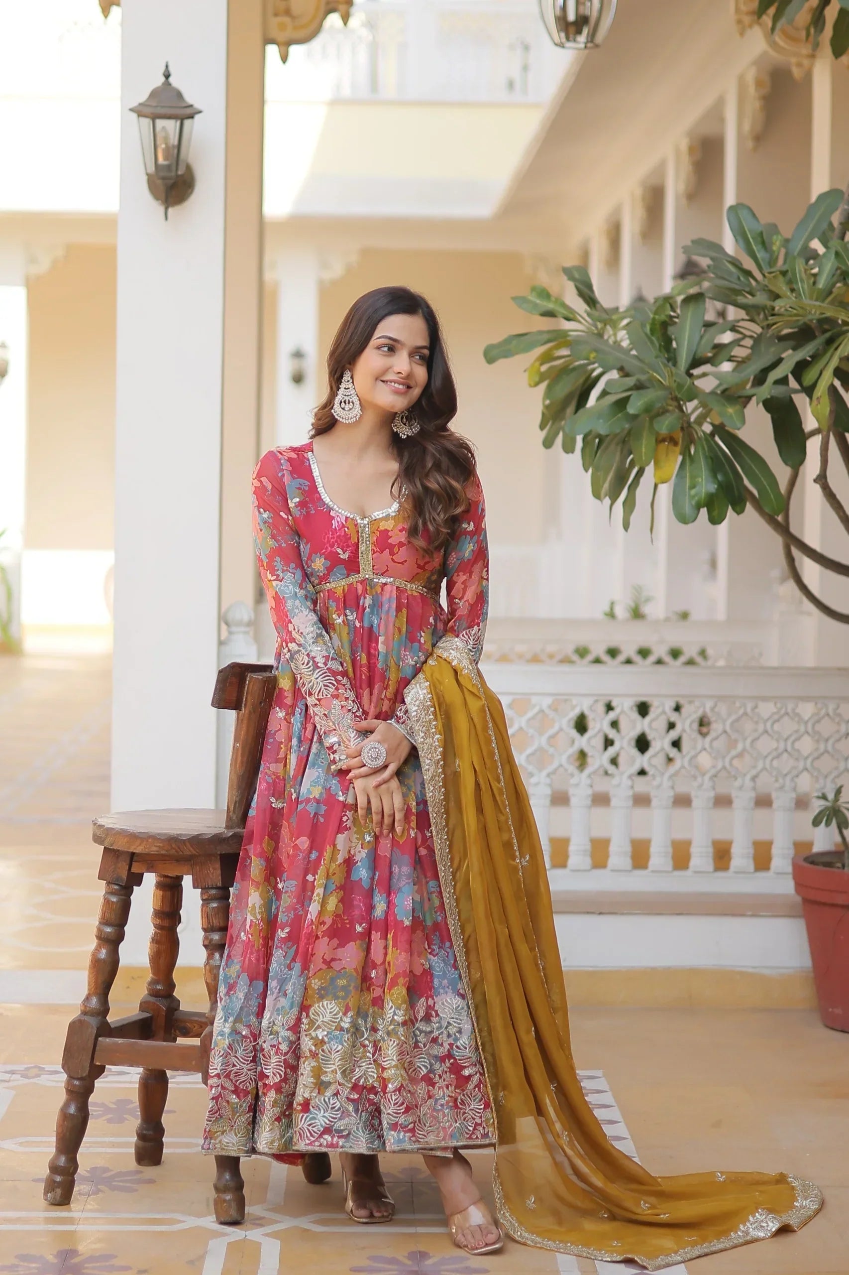 Digital Printed Russian Silk Kurta with Zari Sequins Embroidery | Ethnic Wear