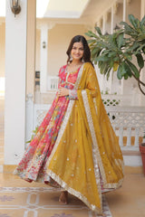 Digital Printed Russian Silk Kurta with Zari Sequins Embroidery | Ethnic Wear