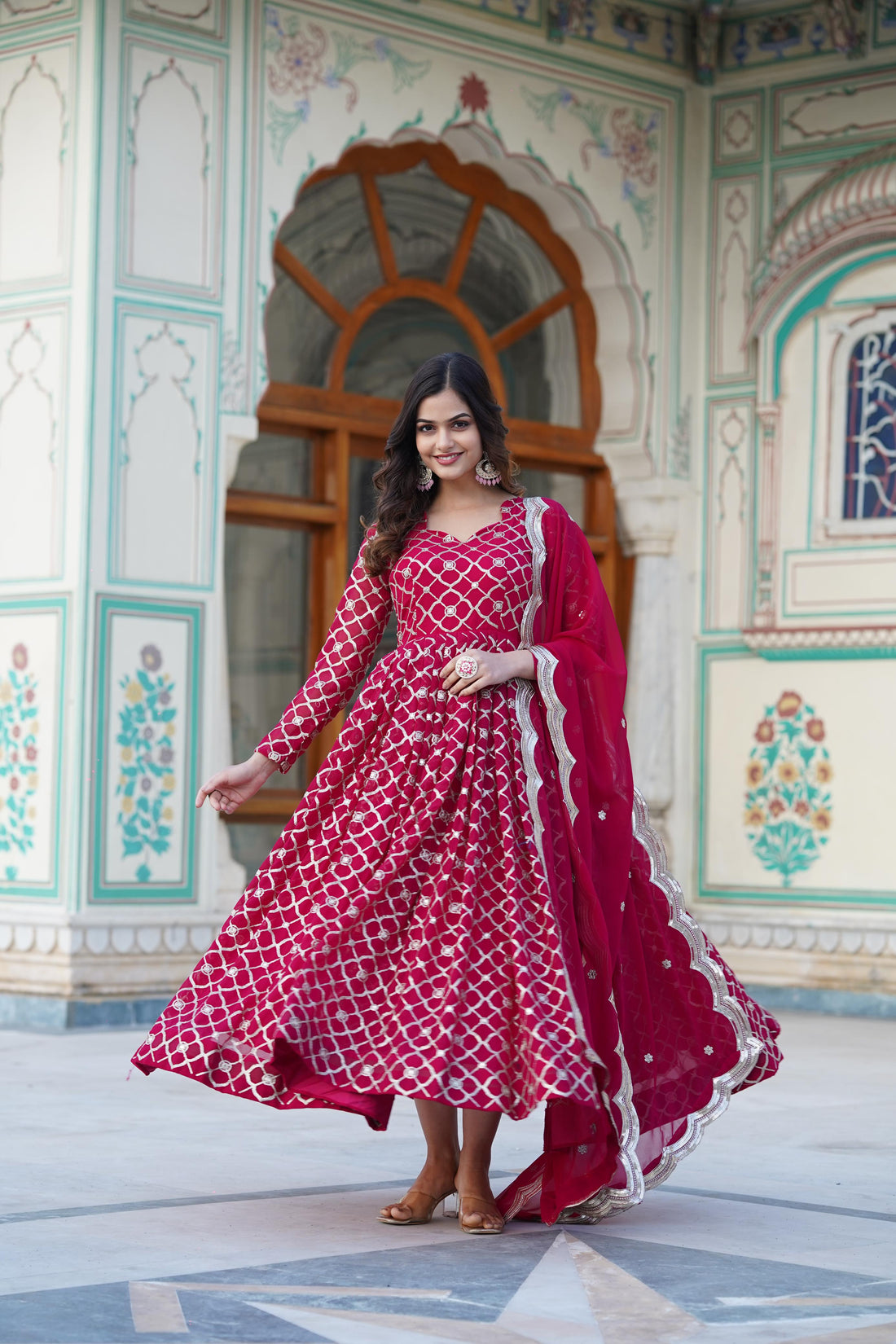 Faux Blooming Sequins Embroidered Anarkali Suit – 3-Piece Set