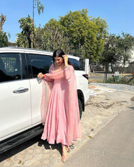Regal Chinon Anarkali Gown with Embroidered Butterfly Net Dupatta