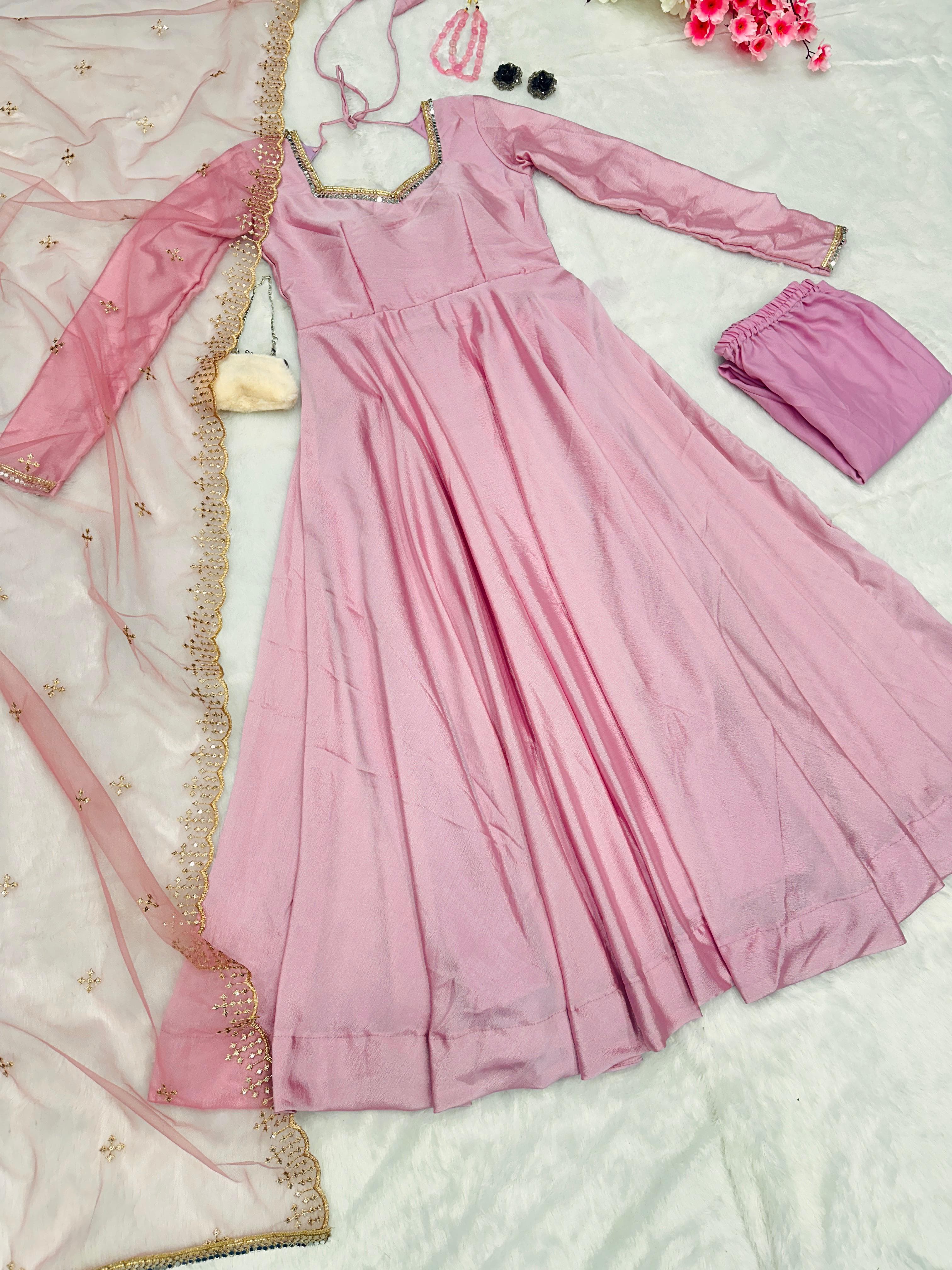 Regal Chinon Anarkali Gown with Embroidered Butterfly Net Dupatta