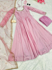 Regal Chinon Anarkali Gown with Embroidered Butterfly Net Dupatta