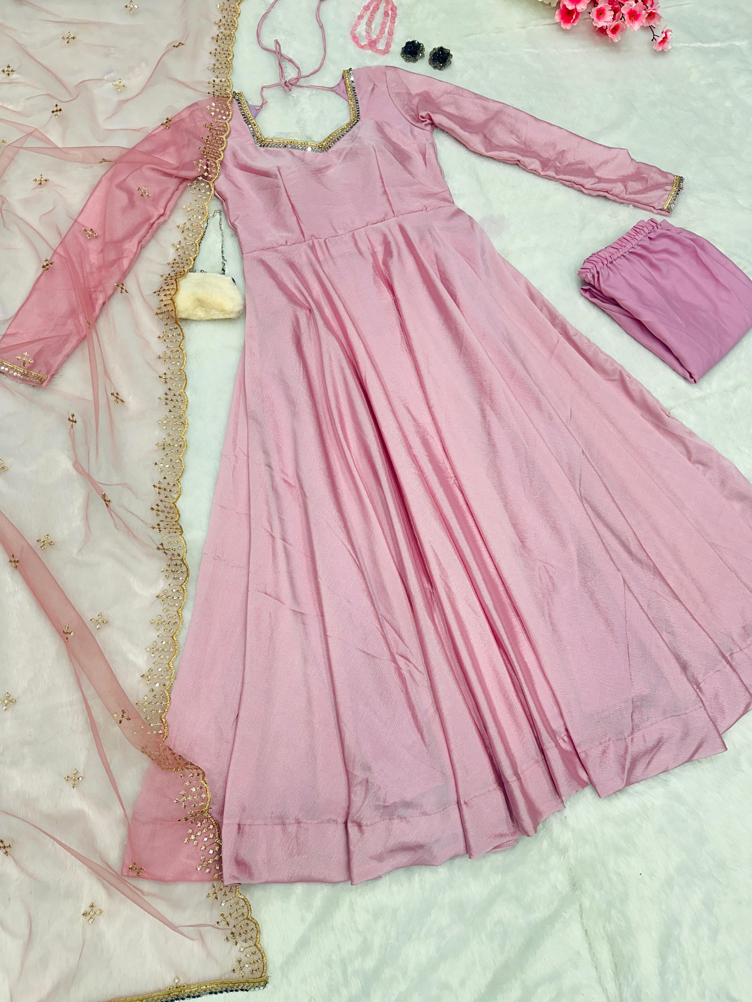 Regal Chinon Anarkali Gown with Embroidered Butterfly Net Dupatta