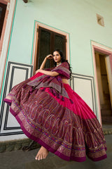 Elegant Tussar Silk Lehenga Choli with Kashmiri Foil Print | Special Occasion Wear