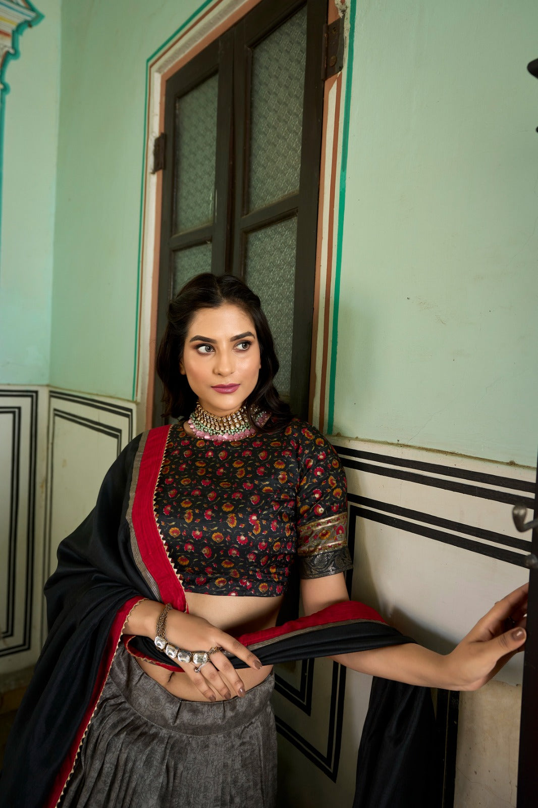 Elegant Tussar Silk Lehenga Choli with Kashmiri Foil Print | Special Occasion Wear