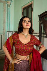 Elegant Tussar Silk Lehenga Choli with Kashmiri Foil Print | Special Occasion Wear