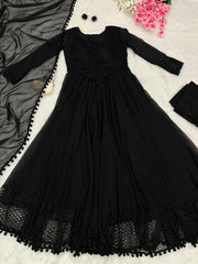 Pure Georgette Anarkali Suit with Pompom Lace Border