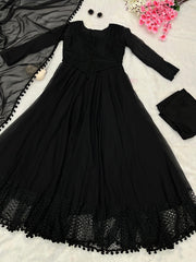 Pure Georgette Anarkali Suit with Pompom Lace Border