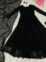 Pure Georgette Anarkali Suit with Pompom Lace Border