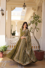 Faux Georgette Anarkali Suit with Embroidery & Frill Detailing