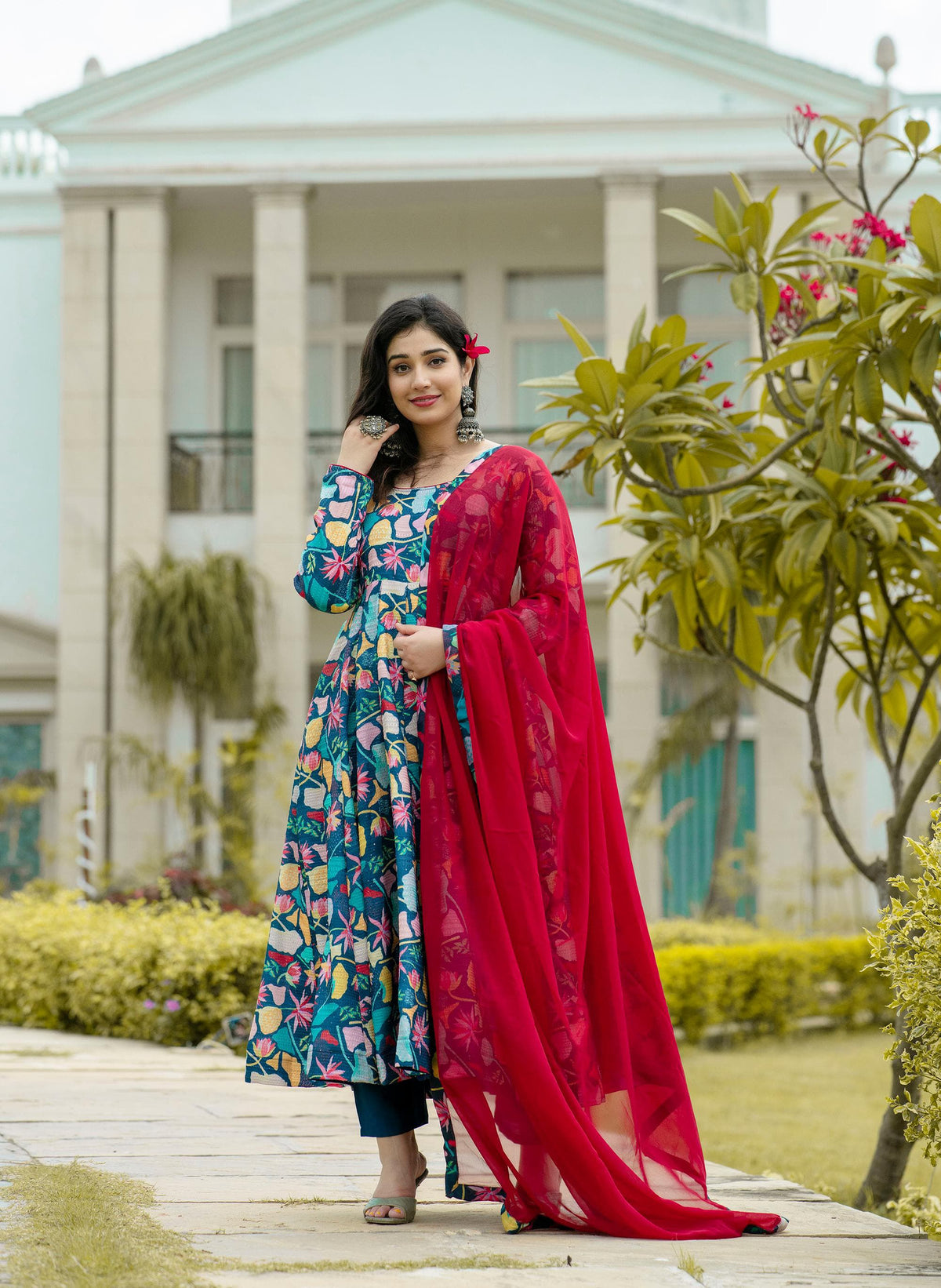 Heavy Pure Maslin Corset Work Printed Suit Set | Secret Pleasure