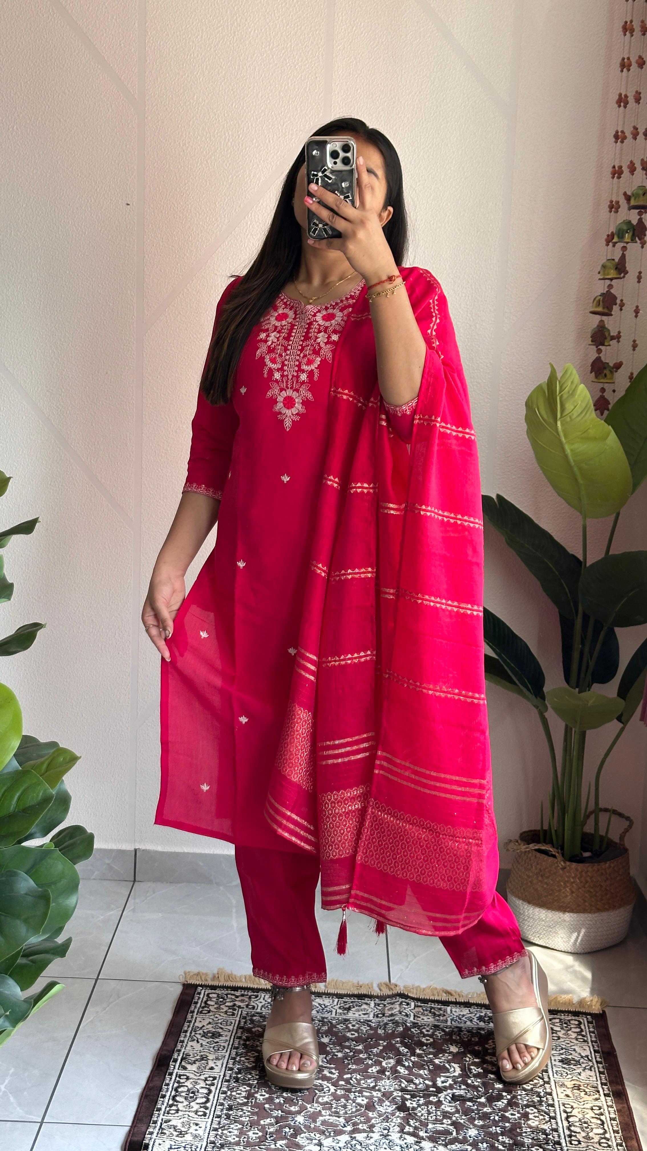 Wedding Wear Pink Embroidered Silk Kurta Set