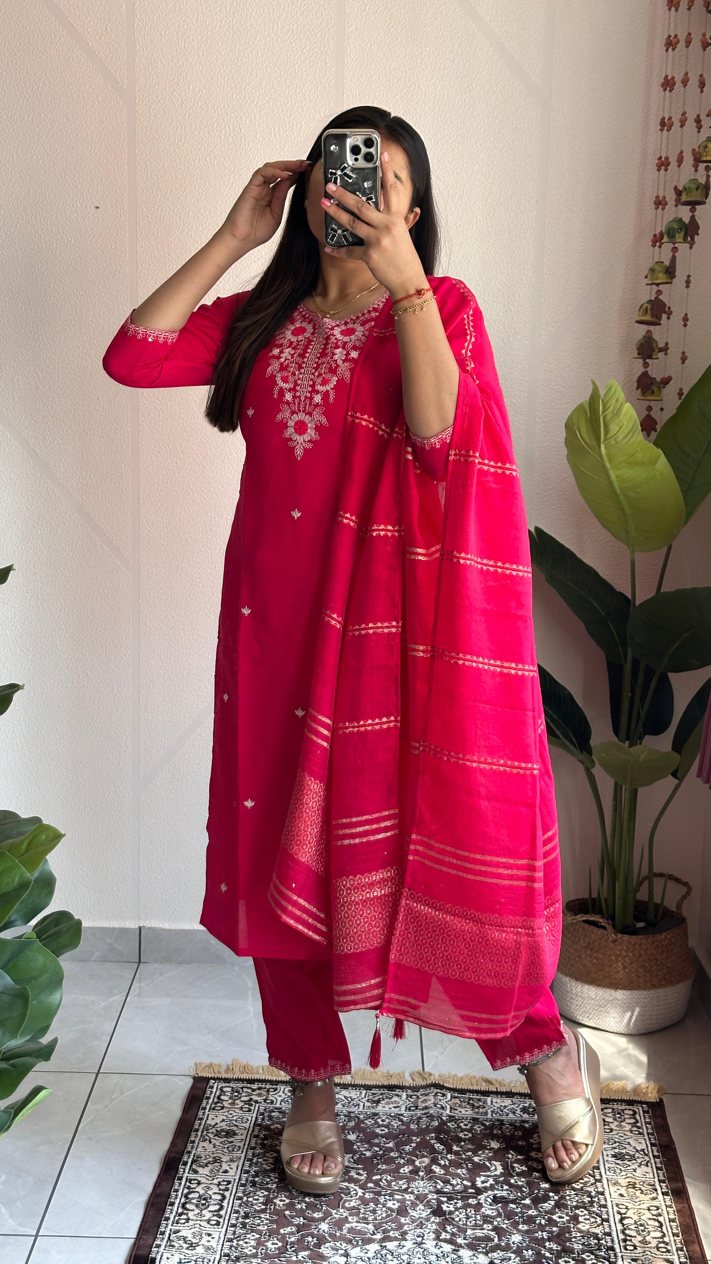 Wedding Wear Pink Embroidered Silk Kurta Set