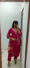 Cherry Roman Silk Embroidered Kurta Set with Trouser & Dupatta