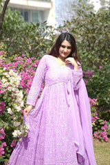 Faux Georgette Embroidered Gown with Tabby Silk Dupatta – Elegant Party Wear