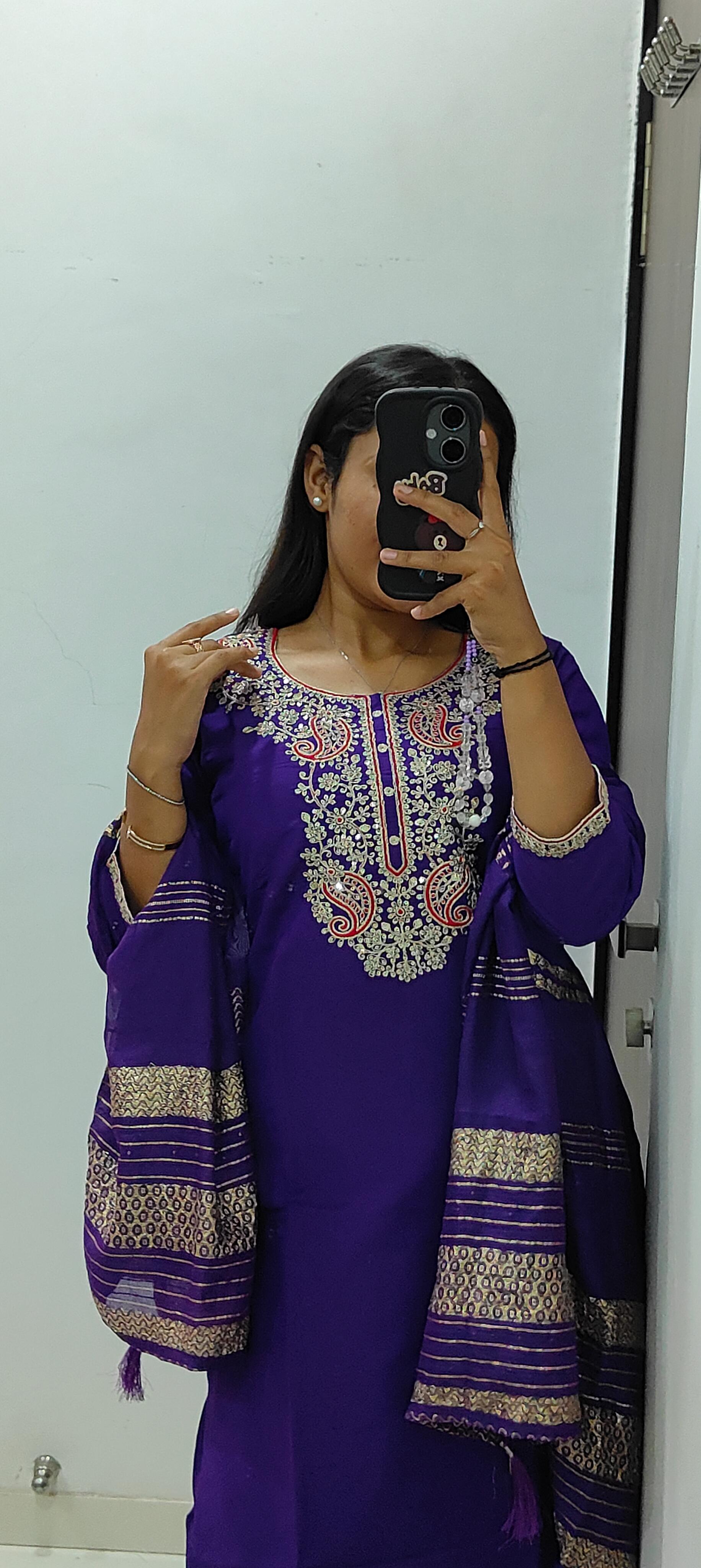Elegant Purple Roman Silk Kurta Set with Embroidery & Sequins