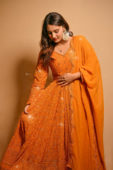 White Georgette Anarkali Suit with Sequin Embroidery & Dupatta