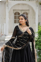 Faux Blooming Kurta Set with Sequins Embroidery & Micro Cotton Pants