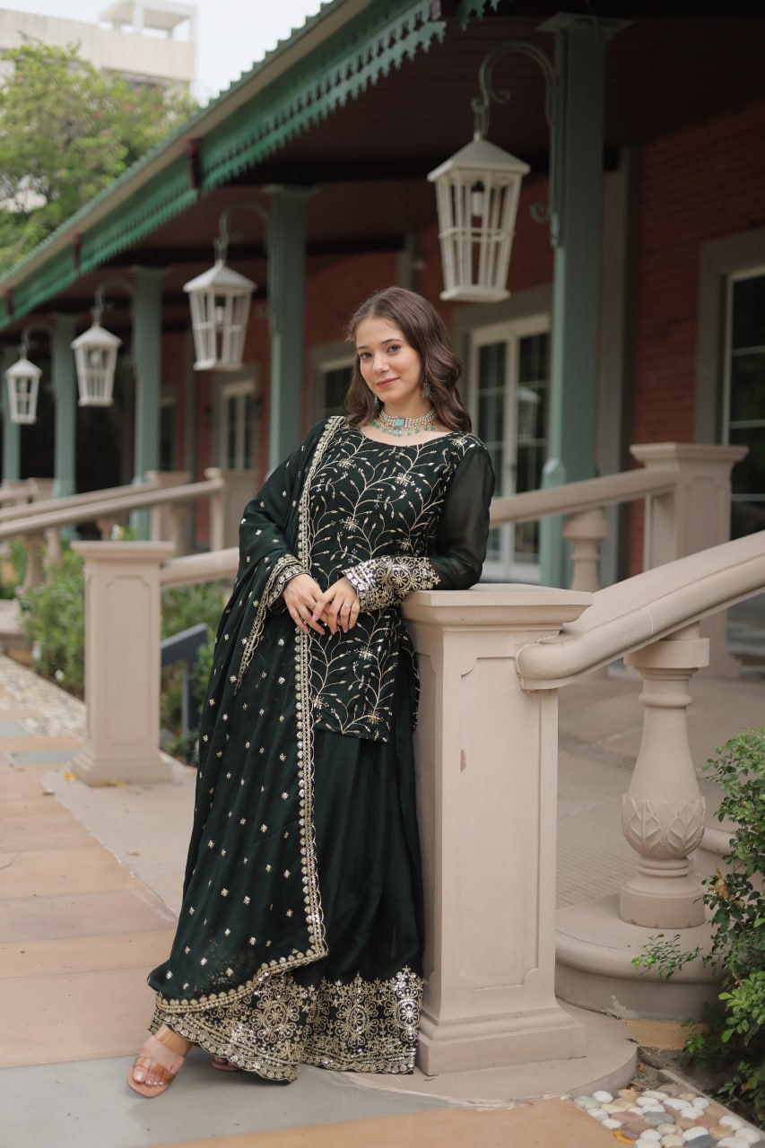 Elegant Rangoli Silk Kurti Set with Heavy Embroidery
