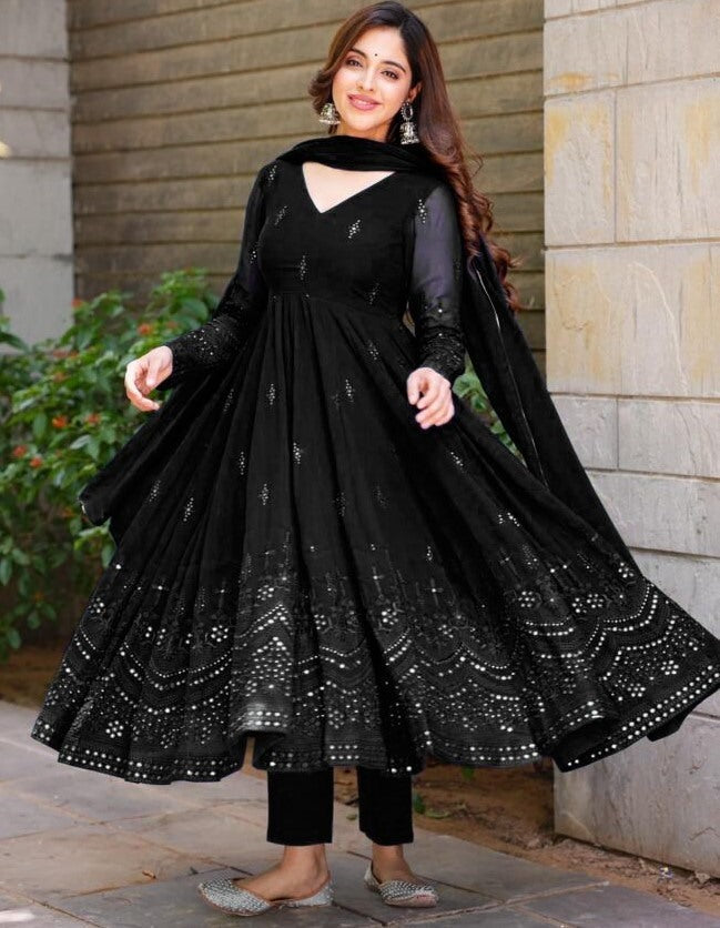 Faux Georgette Anarkali Suit with Thread & 9mm Sequins Work – Elegant 3-Piece Party Set