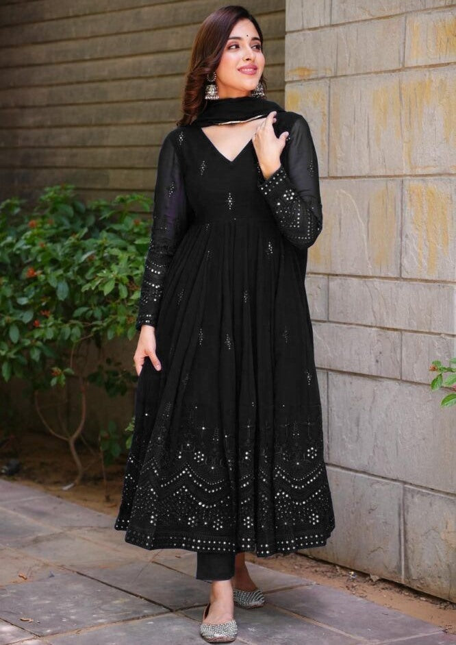 Faux Georgette Anarkali Suit with Thread & 9mm Sequins Work – Elegant 3-Piece Party Set