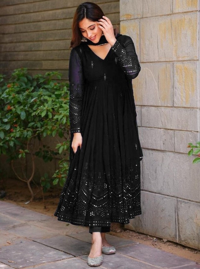Faux Georgette Anarkali Suit with Thread & 9mm Sequins Work – Elegant 3-Piece Party Set