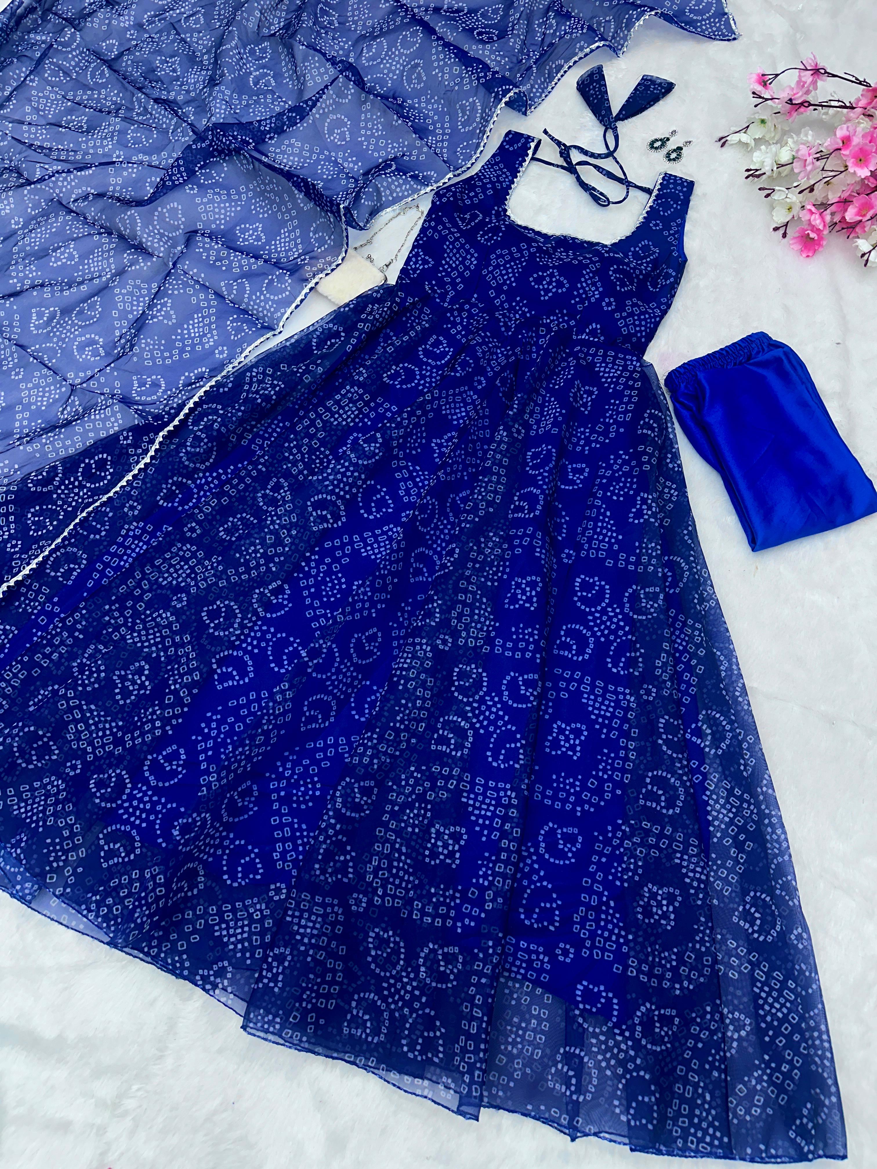 Exclusive Digital Printed Organza Silk Anarkali Suit with Lace Border Dupatta