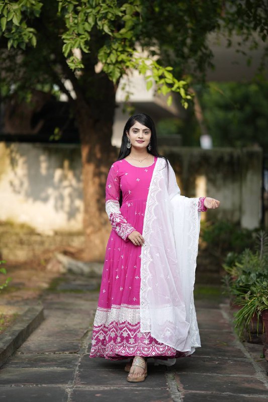 Embroidered Faux Georgette Kurta Set with Dupatta