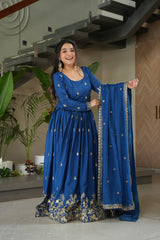 Chinnon Embroidered Zari Sequins Kurta with Dupatta