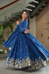 Chinnon Embroidered Zari Sequins Kurta with Dupatta