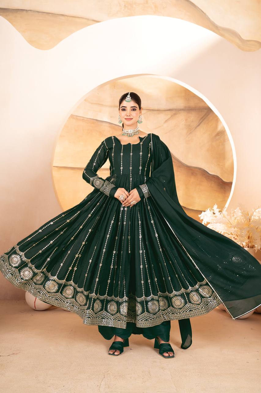 Star Georgette Kurta Set with Heavy Sequins Embroidery & Micro Cotton Pants