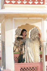 Digital Printed Organza Silk Kurta Set with Embroidered Zari Sequins