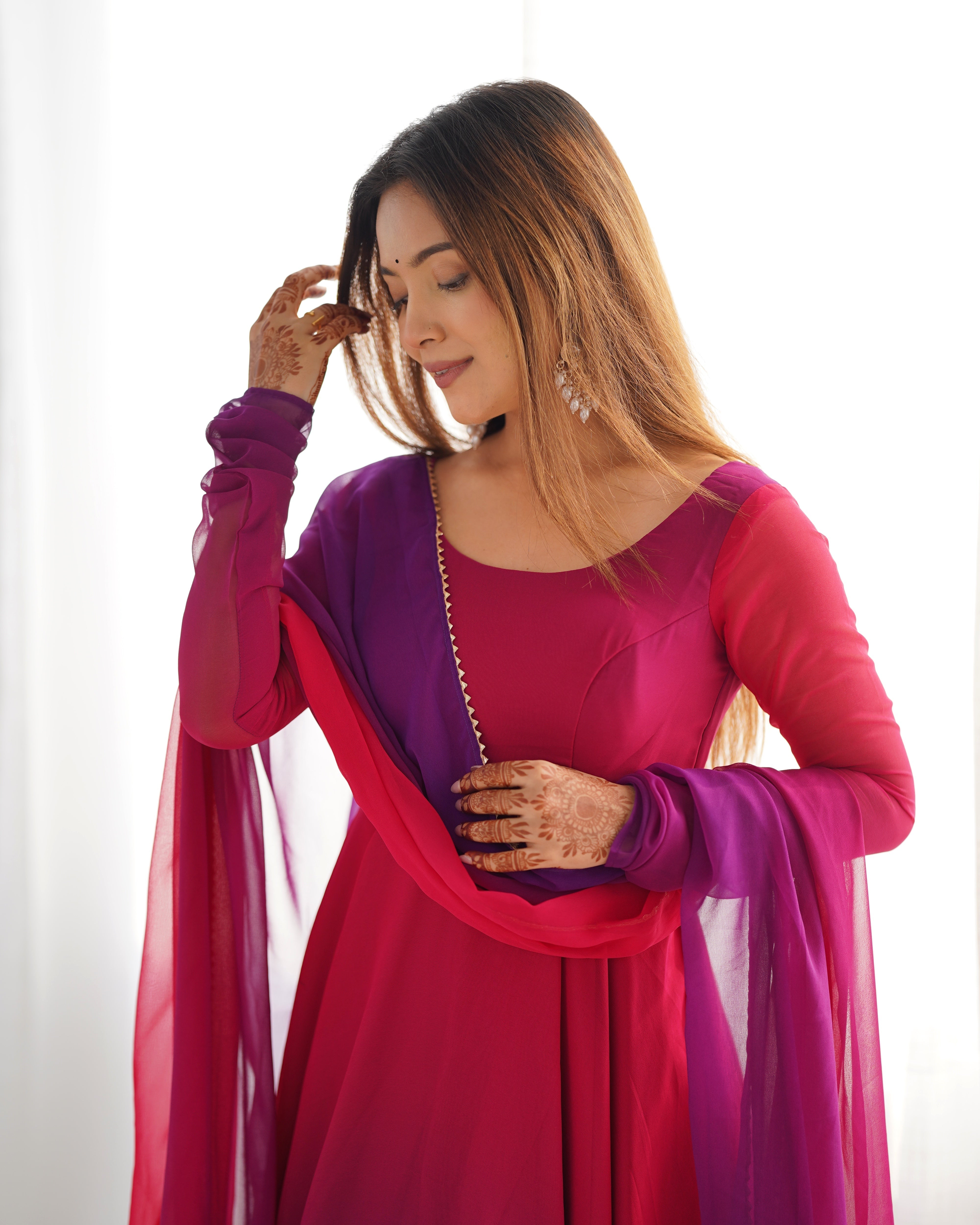 Elegant Dark Pink Georgette Anarkali Suit with Printed Detailing