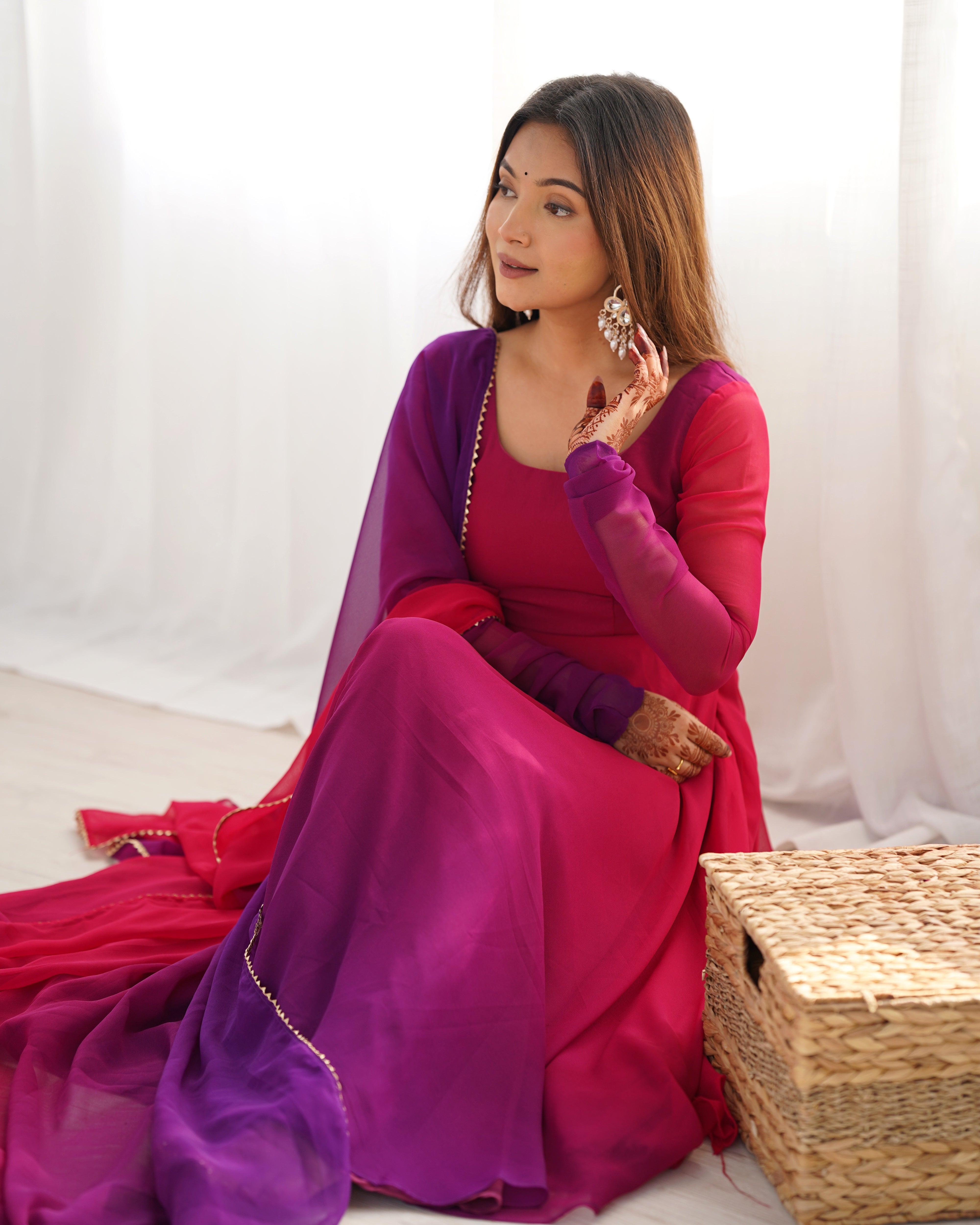 Elegant Dark Pink Georgette Anarkali Suit with Printed Detailing