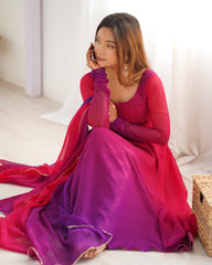 Elegant Dark Pink Georgette Anarkali Suit with Printed Detailing