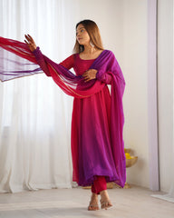 Elegant Dark Pink Georgette Anarkali Suit with Printed Detailing