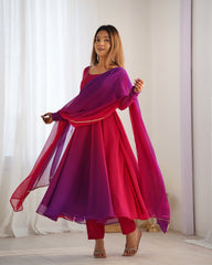 Elegant Dark Pink Georgette Anarkali Suit with Printed Detailing