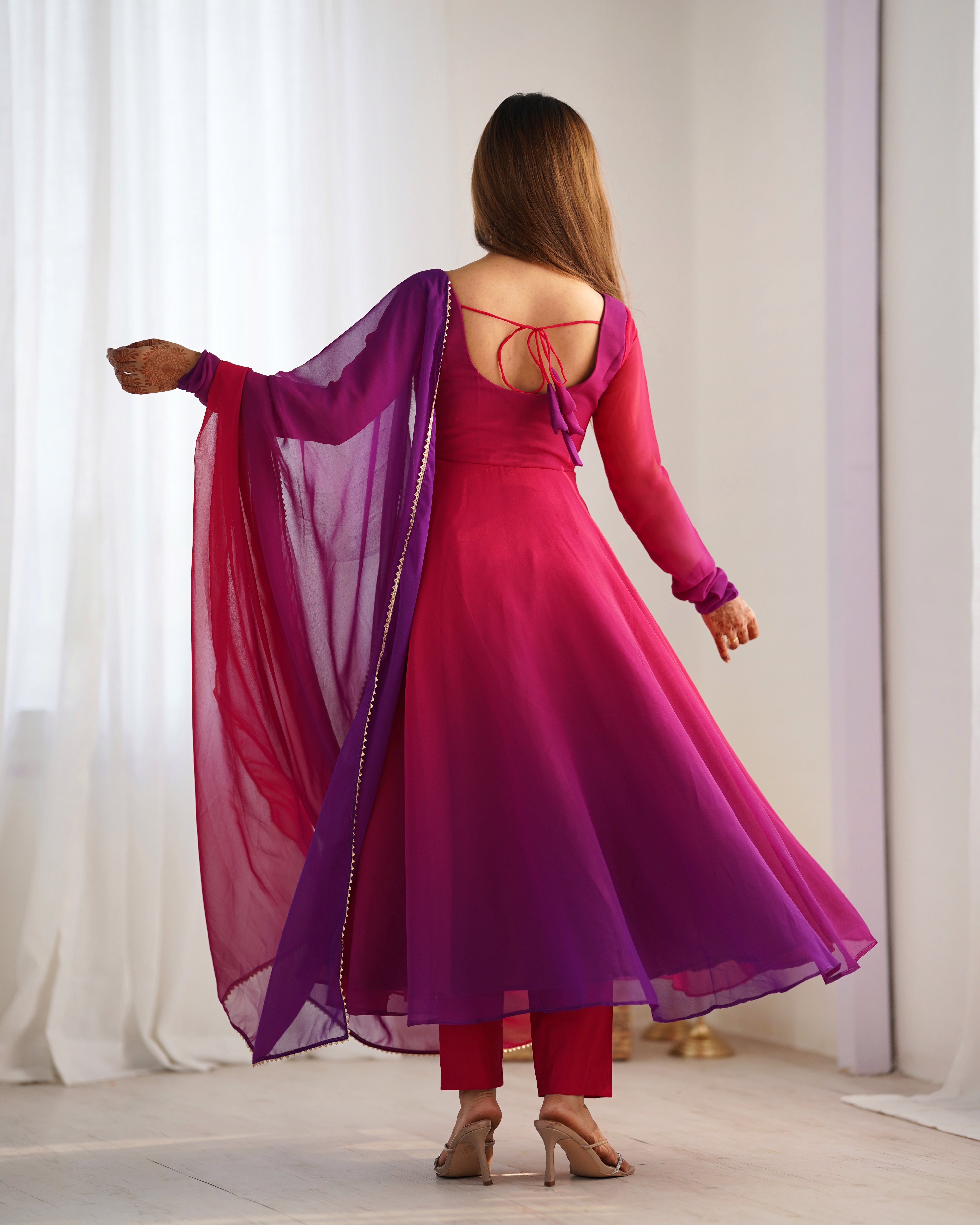 Elegant Dark Pink Georgette Anarkali Suit with Printed Detailing