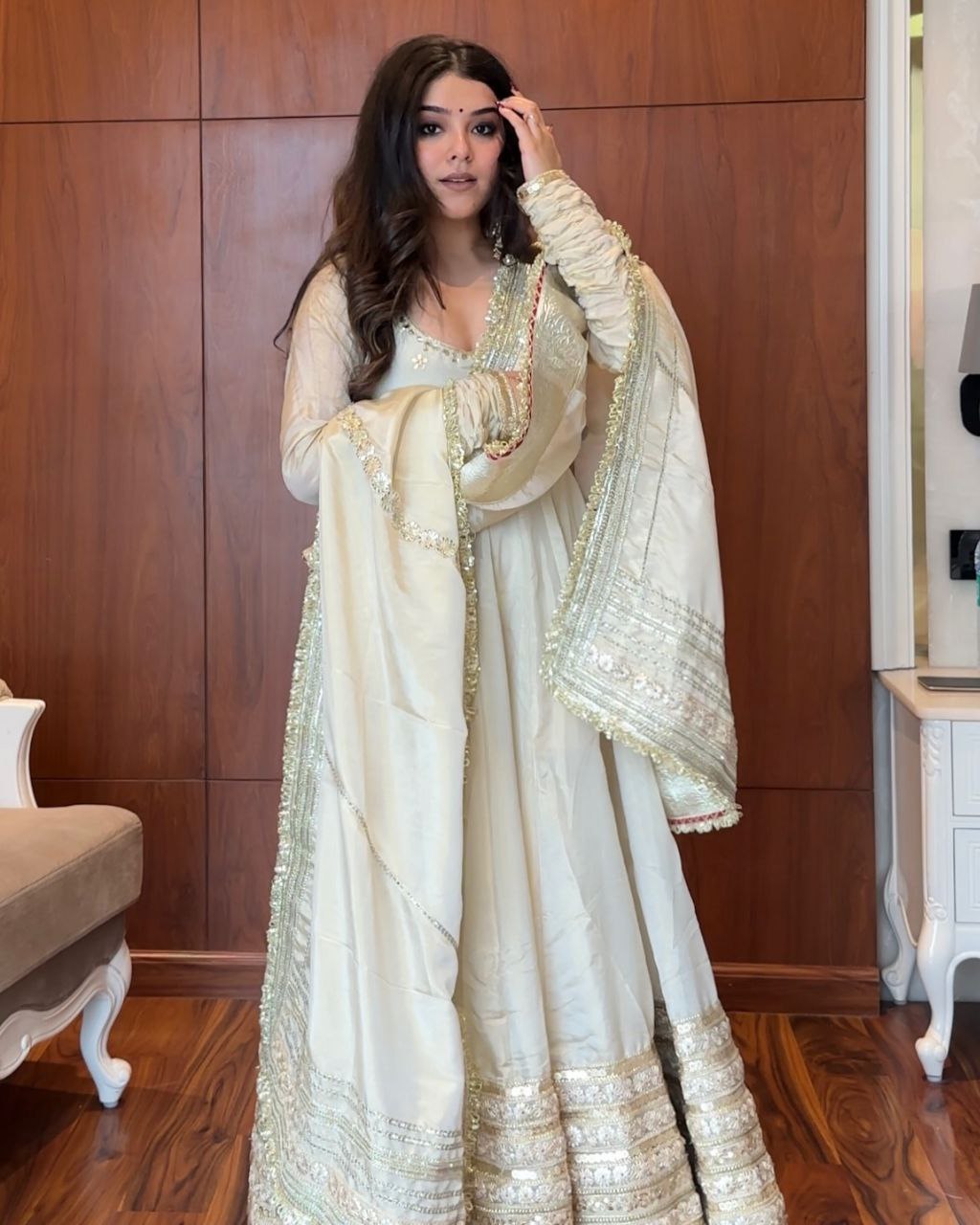 Chinon Silk Kurta Set with Cotton Pants & Dupatta | Elegant Ethnic Wear