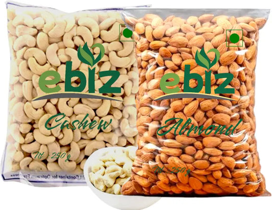eBiz dry fruits Premium Cashews 250g, Almond 250g Kaju Badam Combo pack (2 x 250g) Combo (Cashew 250g, Almond 250g combo pack in single box)