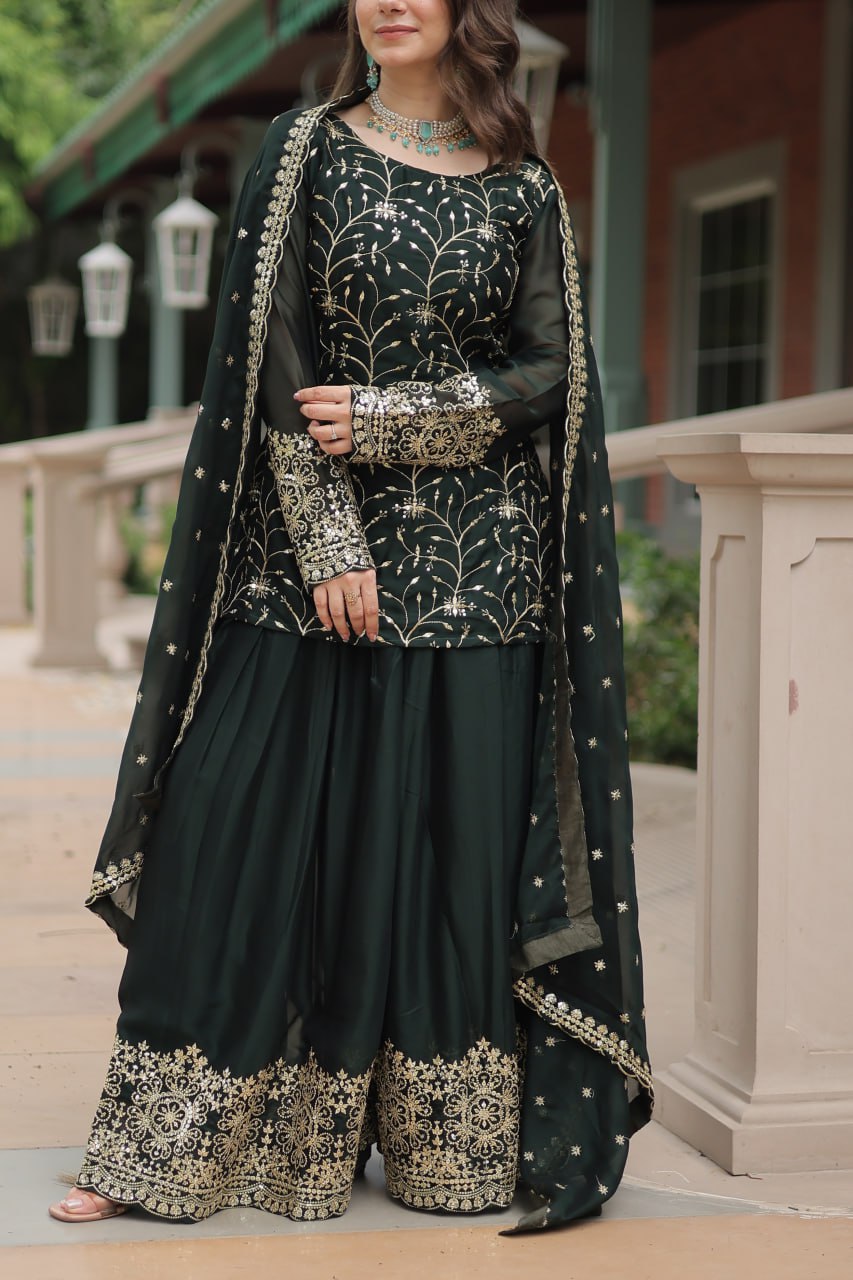 Elegant Rangoli Silk Kurti Set with Heavy Embroidery