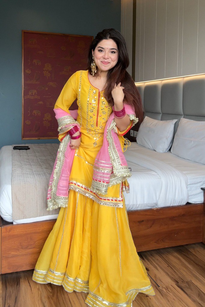 Elegant Chinon Silk Embroidered Suit Set with Plazo & Dupatta