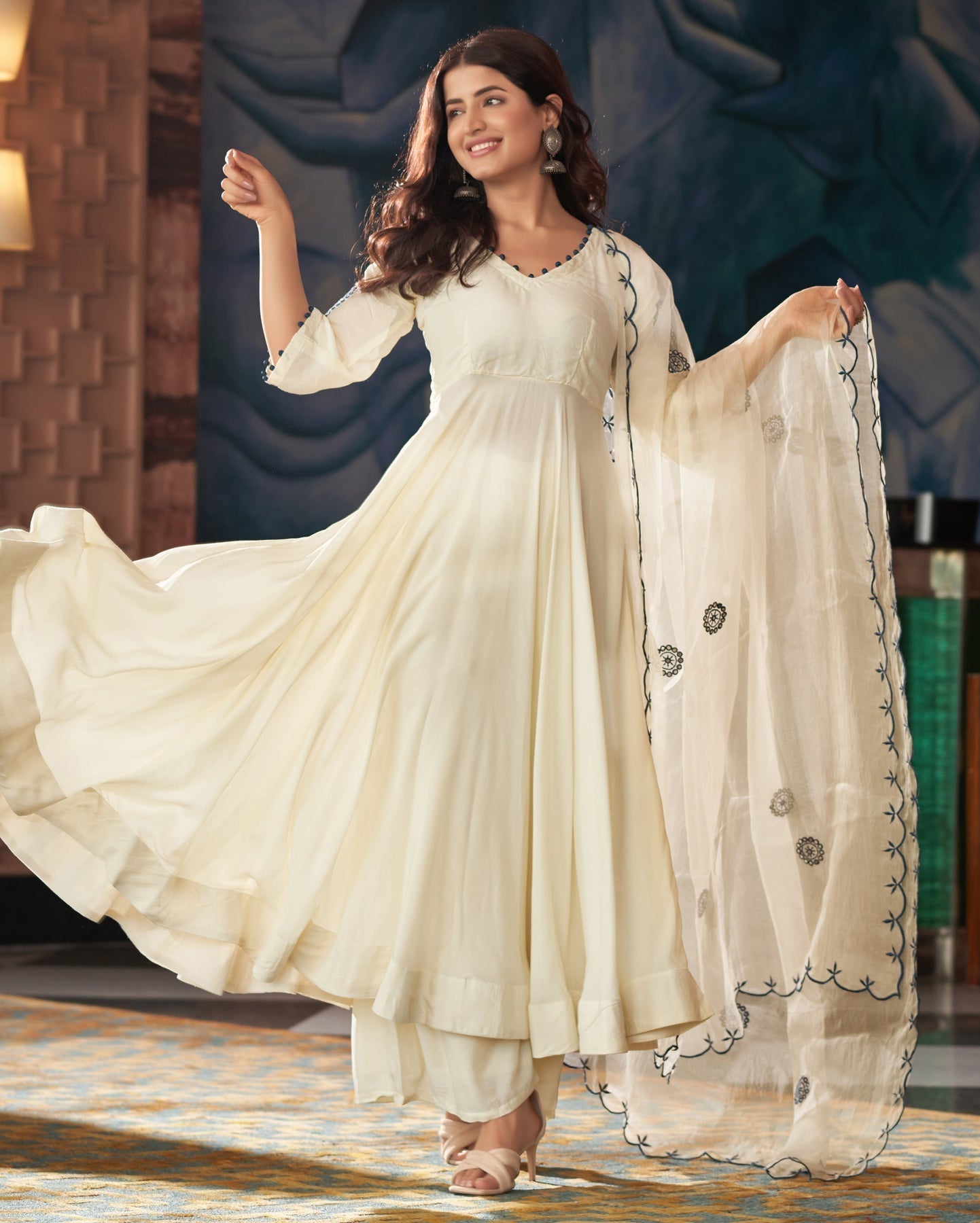 Exclusive Georgette Anarkali Suit with Mirror Work – 3-Piece Set