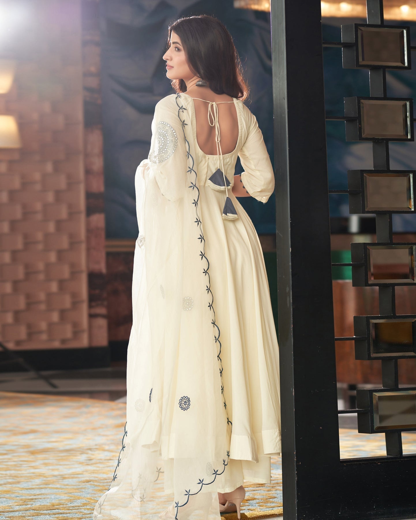 Exclusive Georgette Anarkali Suit with Mirror Work – 3-Piece Set