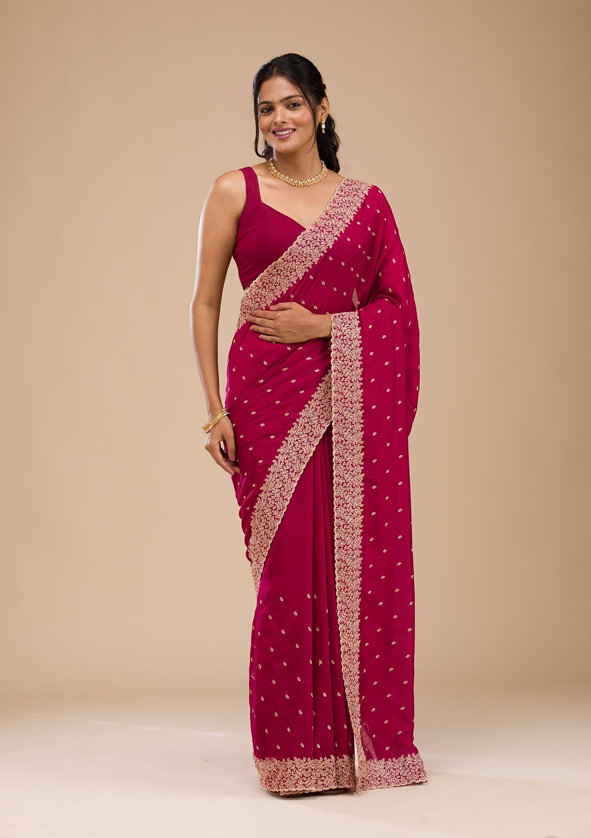 Red Soft Raw Silk Saree with Gold Zariwork – Elegant & Radiant