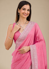 Pink Raw Silk Saree with Silver Zariwork – Elegant Traditional Wear