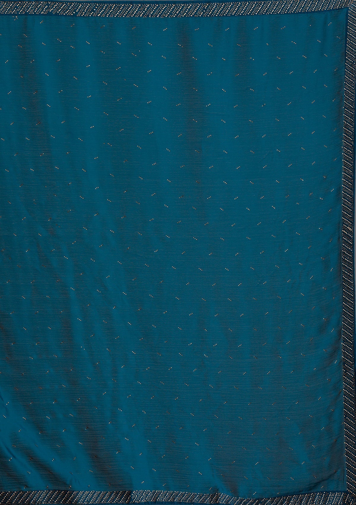 Teal Semi Crepe Saree with Silver Stonework – Elegant Celebration Wear