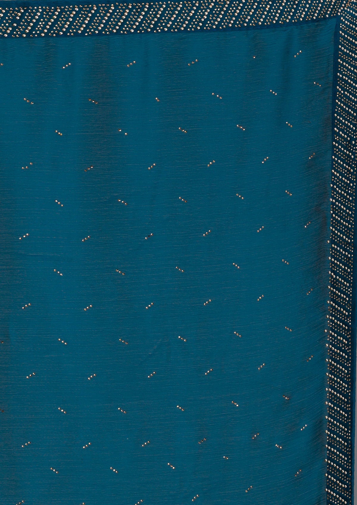 Teal Semi Crepe Saree with Silver Stonework – Elegant Celebration Wear